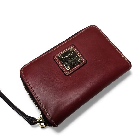 Dooney & Bourke Mini Leather Zip Around Coin Pouch Gold Accent - Picture 4 of 7